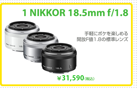 1 NIKKOR 18.5mm f/1.8
手軽にボケを楽しめる開放F値1.8の標準レンズ
31,590円 (税込)