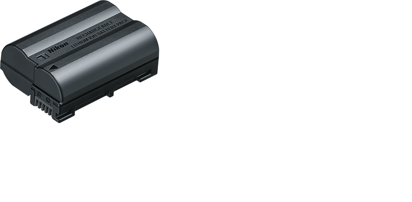 一回の充電で、静止画なら約470コマ※、動画だと120分間※撮影できる、Li-ionリチャージャブルバッテリー EN-EL15cを新たに採用。※ CIPA規格準拠。画像モニターのみ使用時。
